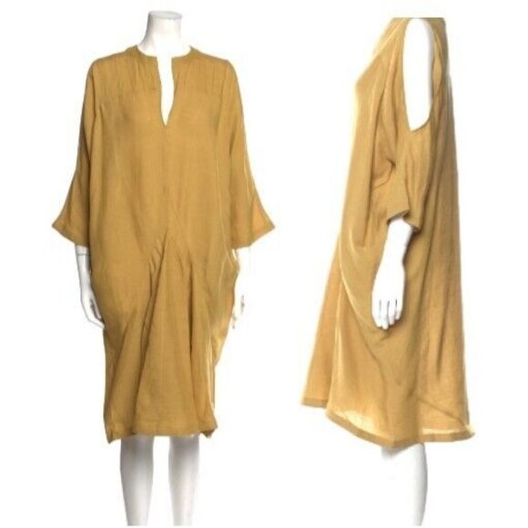 CALLAS MILANO SLEEVE POCKET MIDI DRESSES Linen Kaftan Mustard Yellow OS Kaftan - Picture 3 of 14